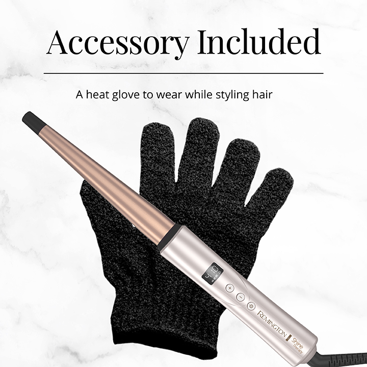 CI95AC10 SHINE THERAPY Argan Oil Keratin 1 Tapered Curling Wand for Natural Curls includes heat glove Remington